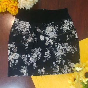 Trf Black Skull Floral Zipper Pockets Skirt Zara